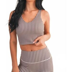 NEW KIMBERLY C gingham print crop top in brown gingham